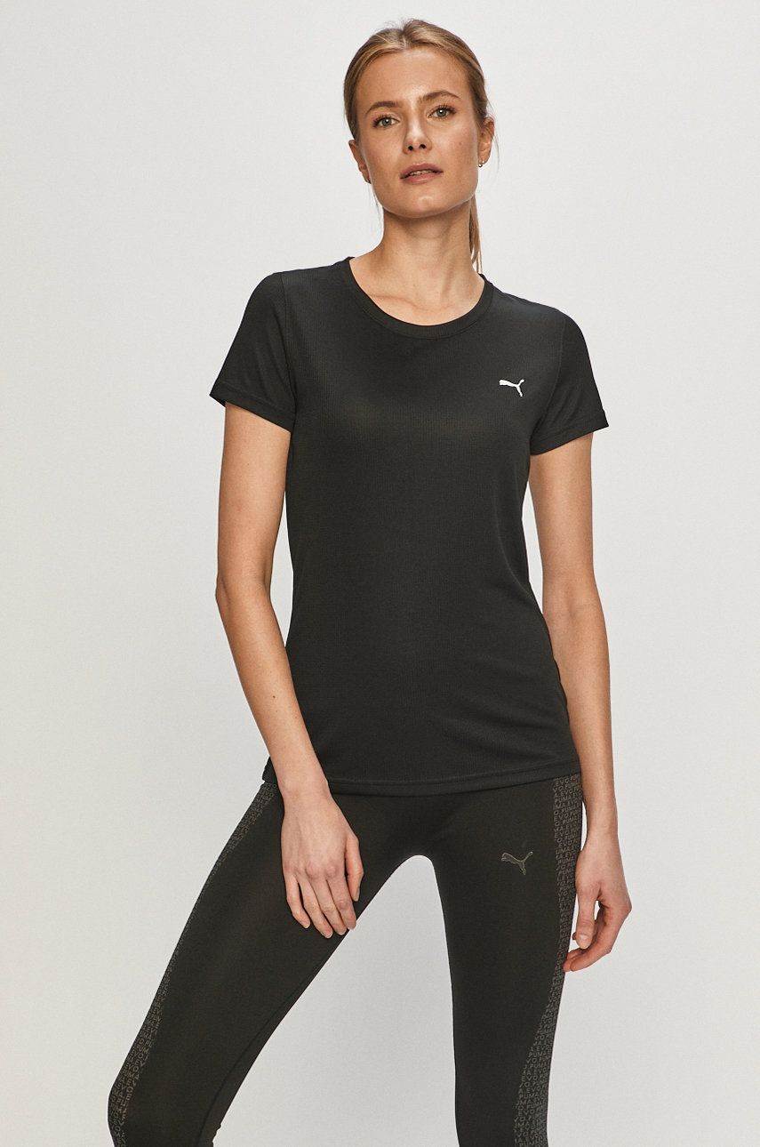 Tricou dama negru fitness Puma subtire din material elastic cu croi drept