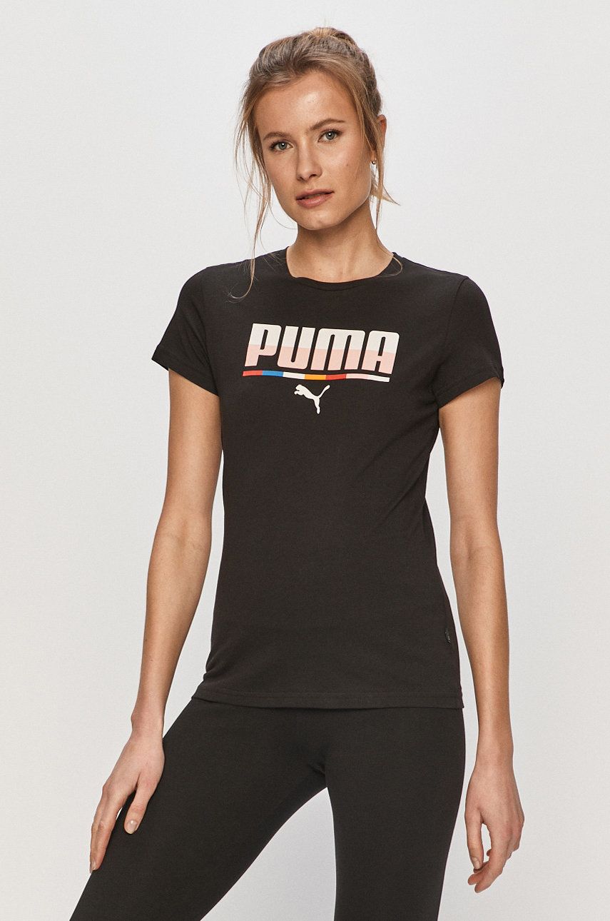 Tricou original Puma negru subtire din material elastic cu croi regular