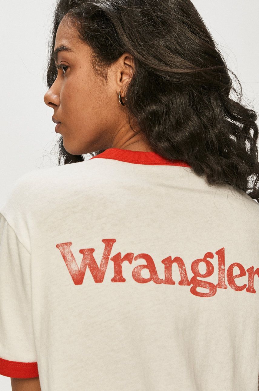 Tricou original alb Wrangler subtire si usor elastic cu croi drept