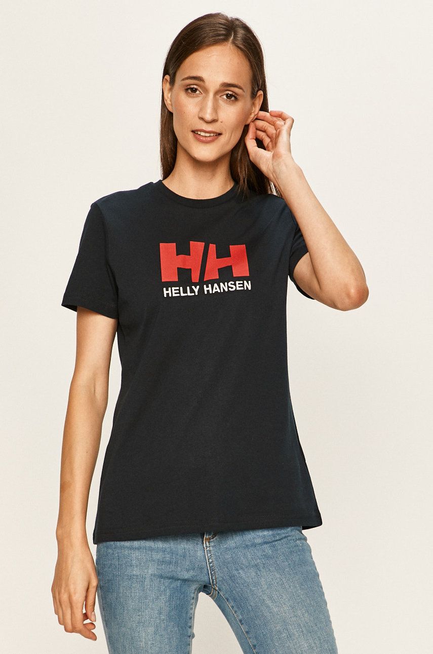 Tricou negru Helly Hansen subtire din material elastic cu croi drept