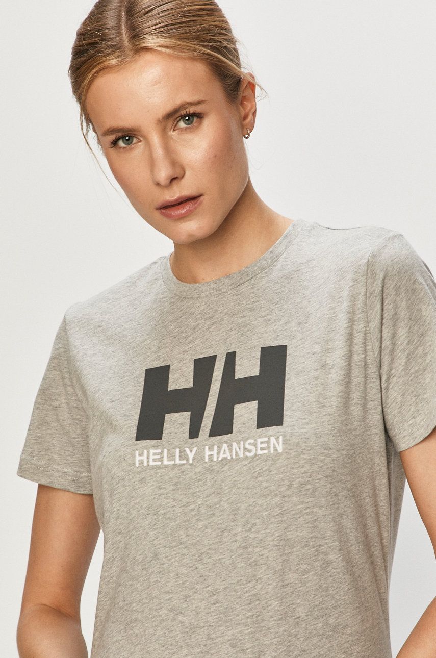 Tricou gri deschis Helly Hansen subtire din material elastic cu croi drept
