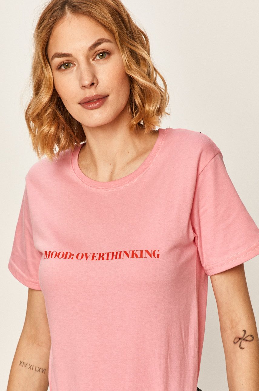 Tricou roz subtire Local Heroes din tricot cu imprimeuri cu croi lejer Overthinking