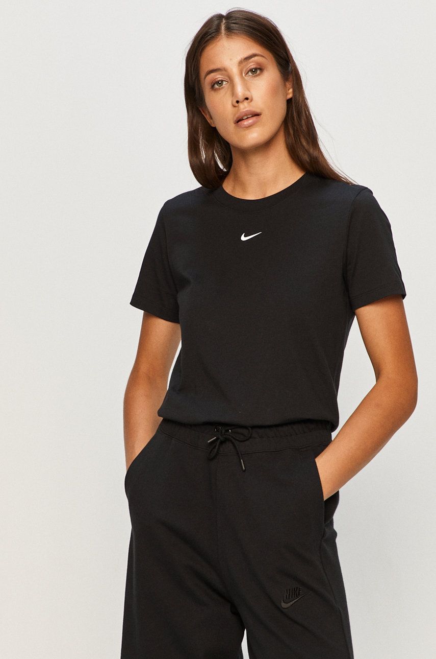 Tricou negru Nike Sportswear subtire din material elastic cu croi drept